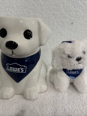 Lowes Puppy Ceramic Planter and Plush Key Chain Brand NEW